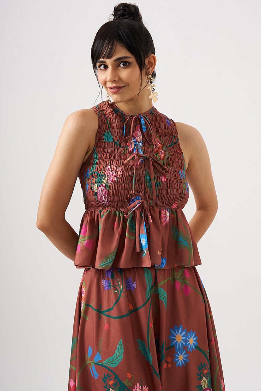 Brown Bow Top With Skirt