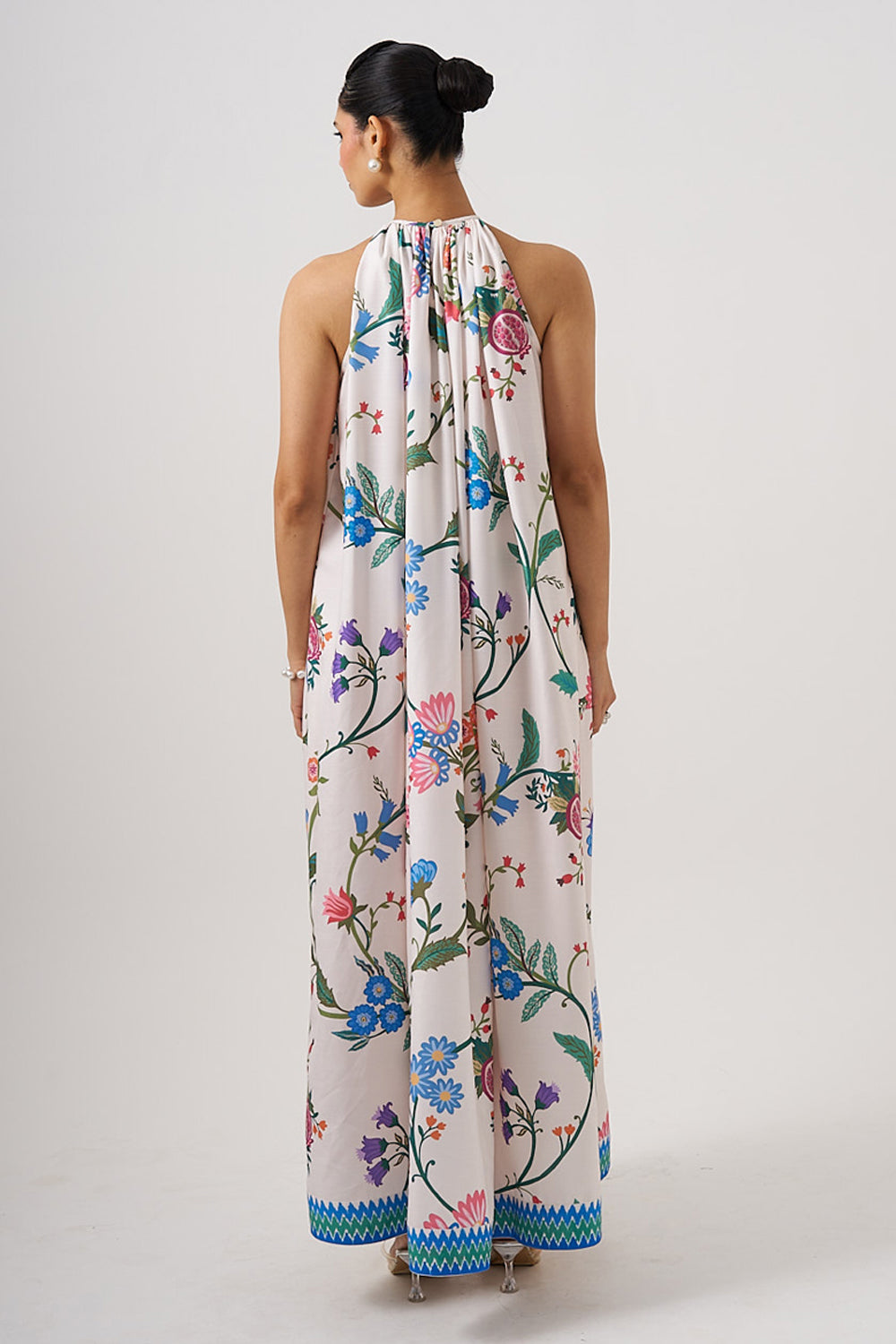 White Long Dress With Flower Detail