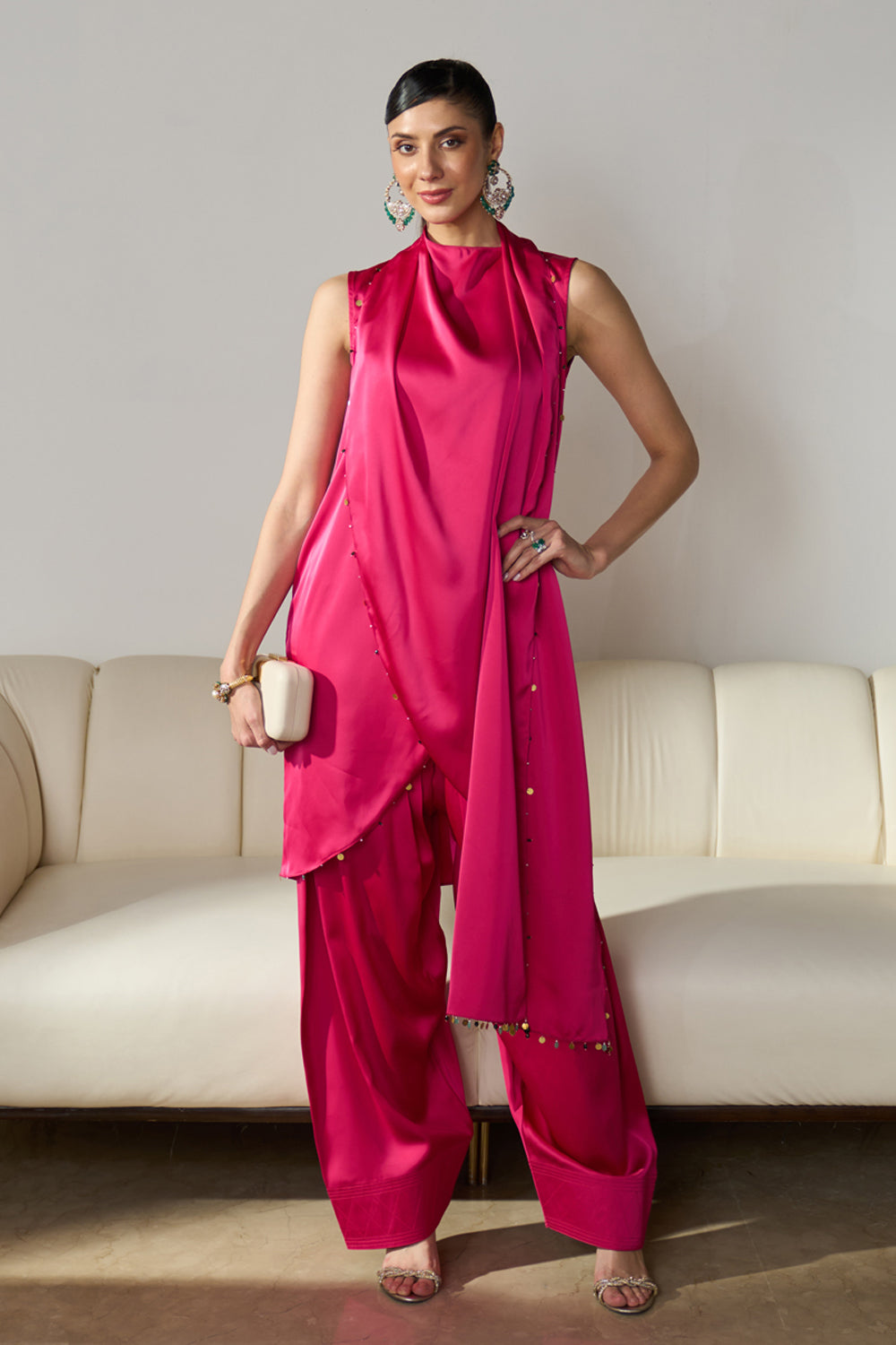 Talia Draped Set in Fuchsia