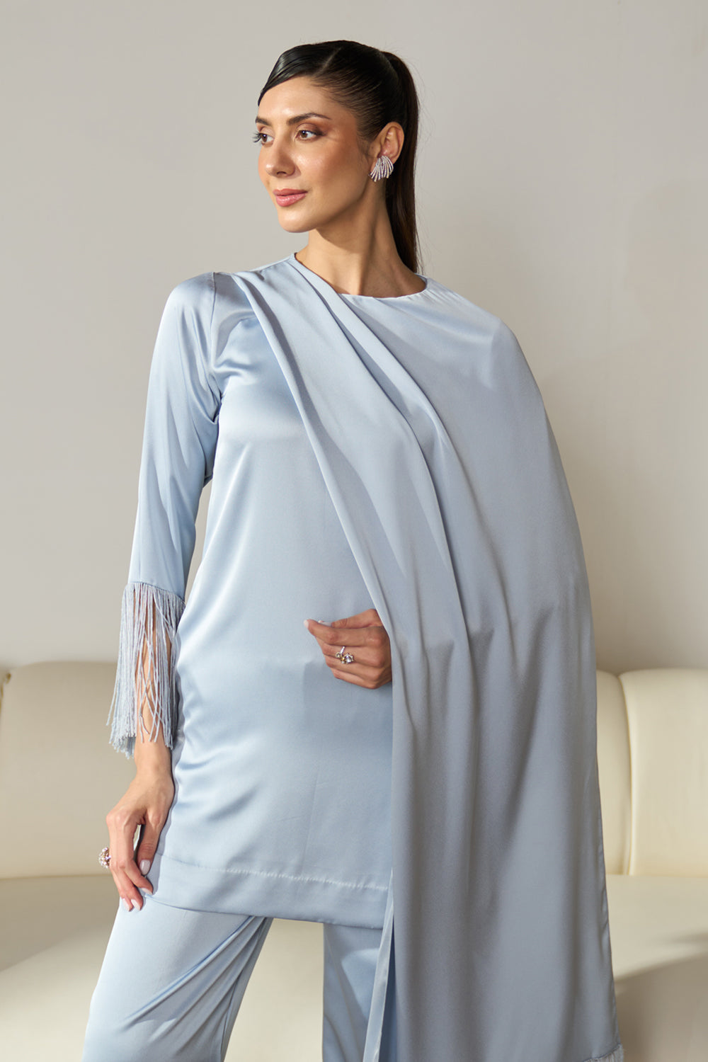 Ziva Fringed Co-ord Set (Ice Blue)