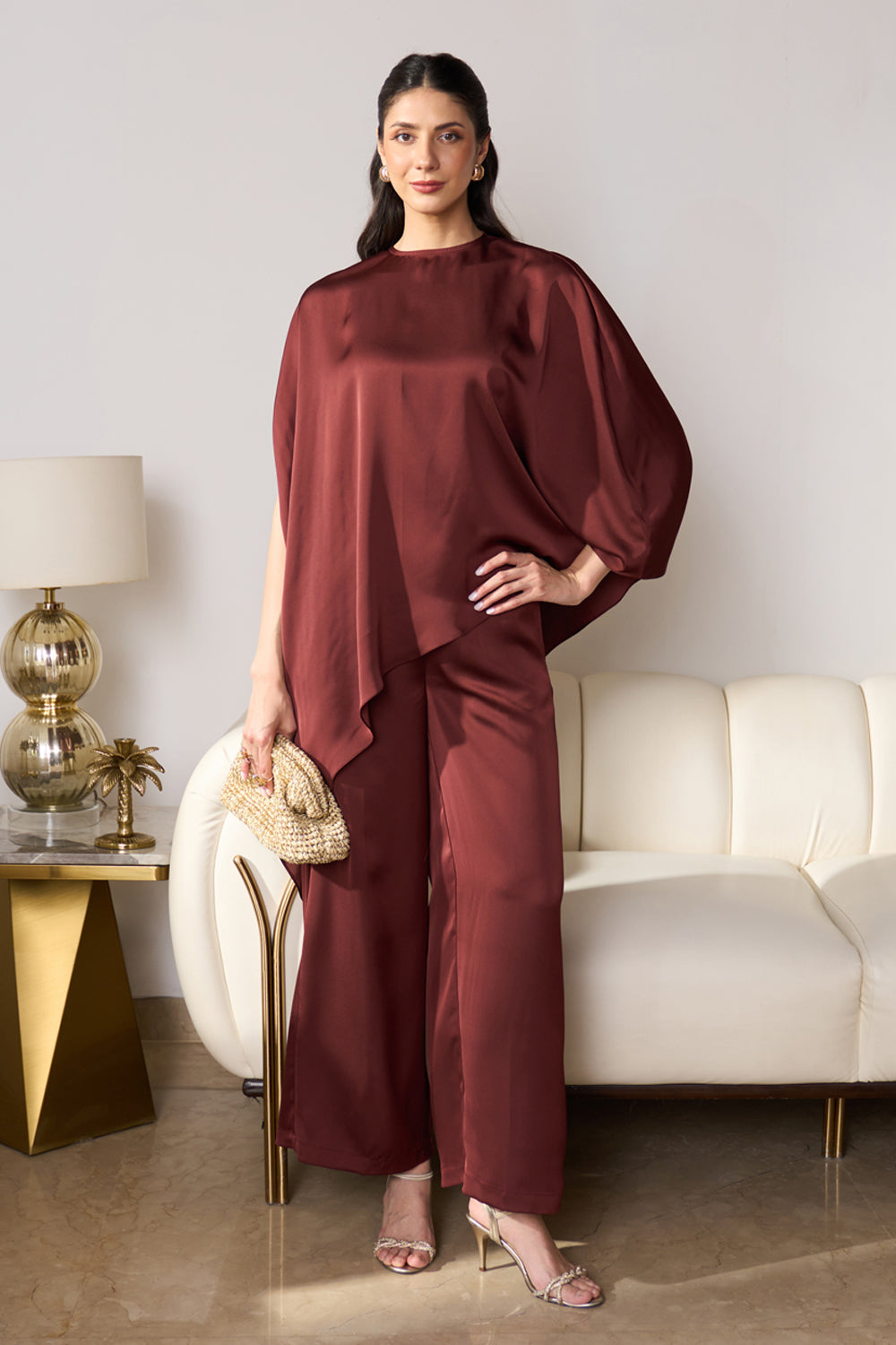 Asymmetric Draped Co-ord Set (Mocha)