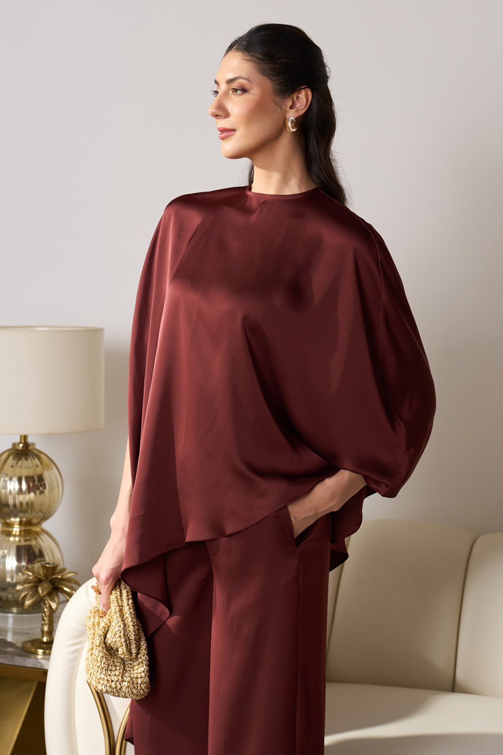 Asymmetric Draped Co-ord Set (Mocha)