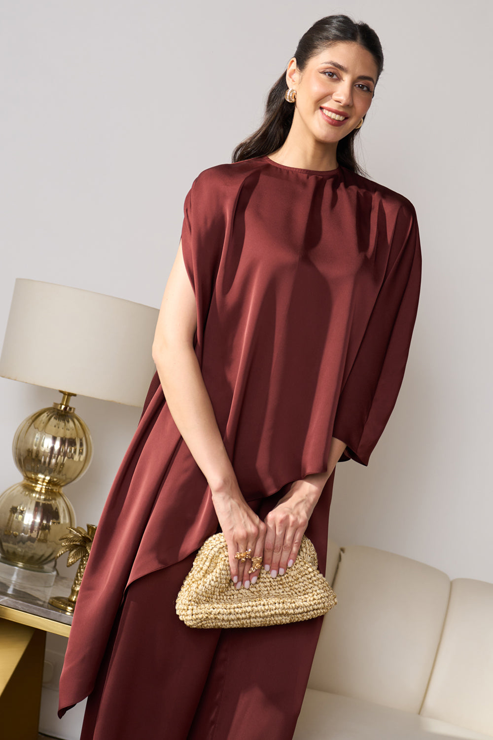 Asymmetric Draped Co-ord Set (Mocha)