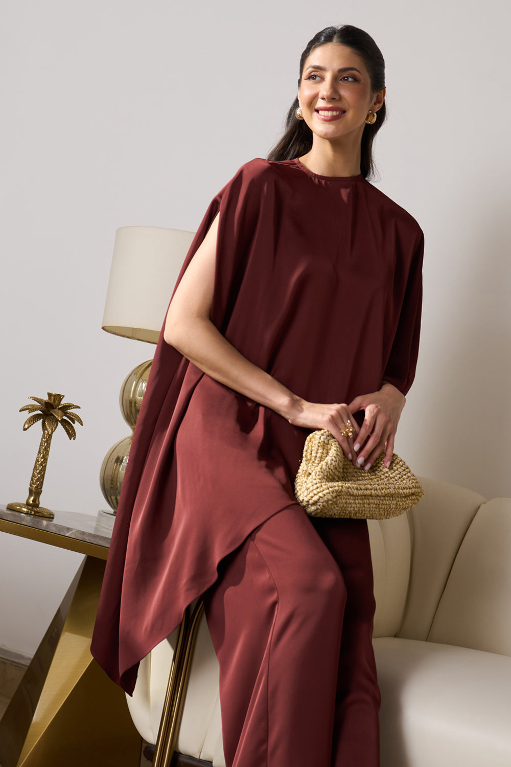 Asymmetric Draped Co-ord Set (Mocha)