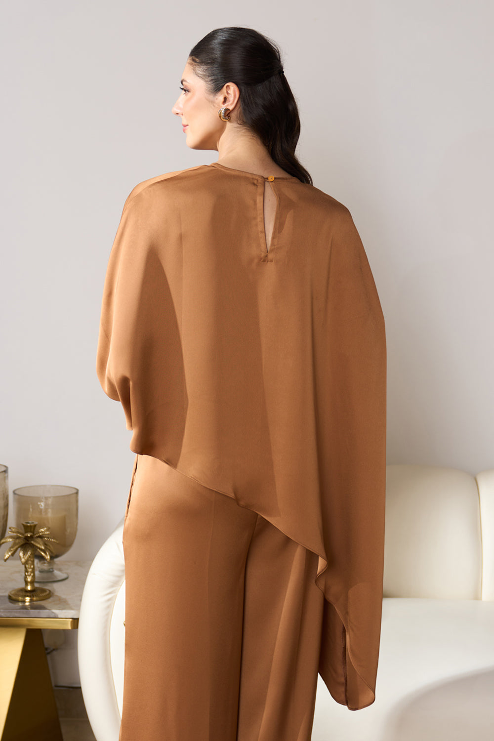 Asymmetric Draped Co-ord Set (Caramel)