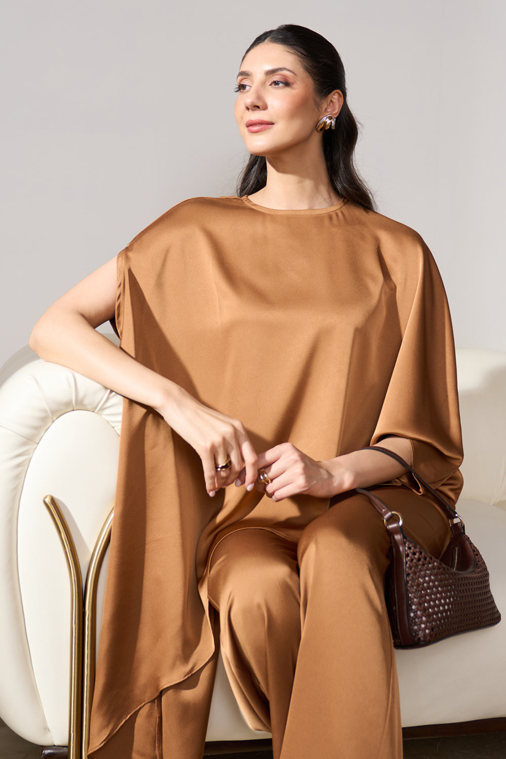 Asymmetric Draped Co-ord Set (Caramel)