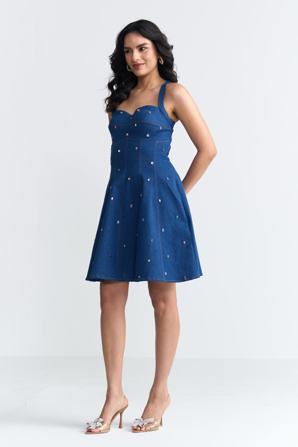 Bianca Crystal-Embellished Denim Dress
