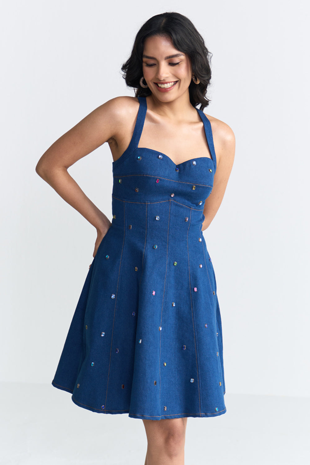 Bianca Crystal-Embellished Denim Dress