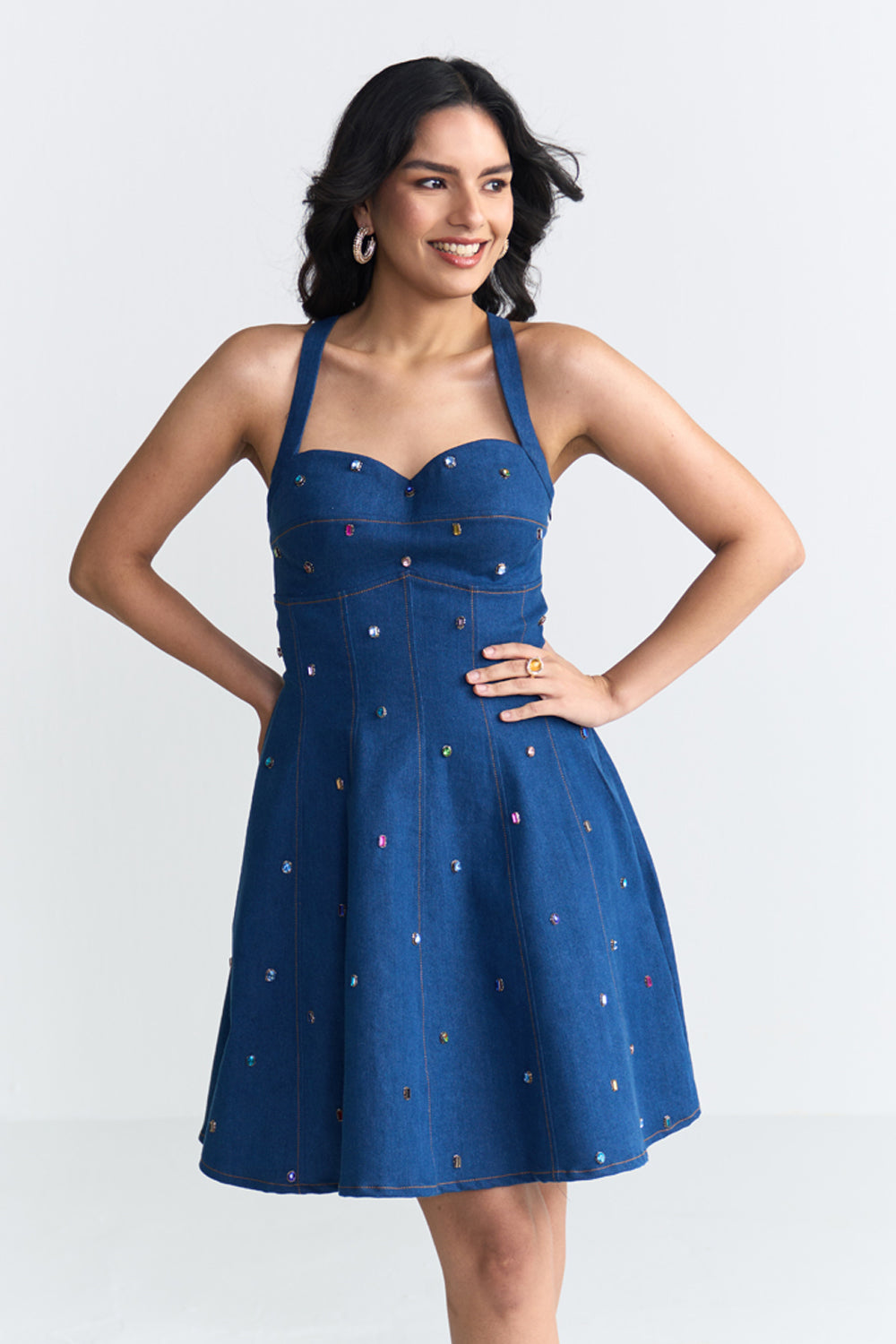 Bianca Crystal-Embellished Denim Dress