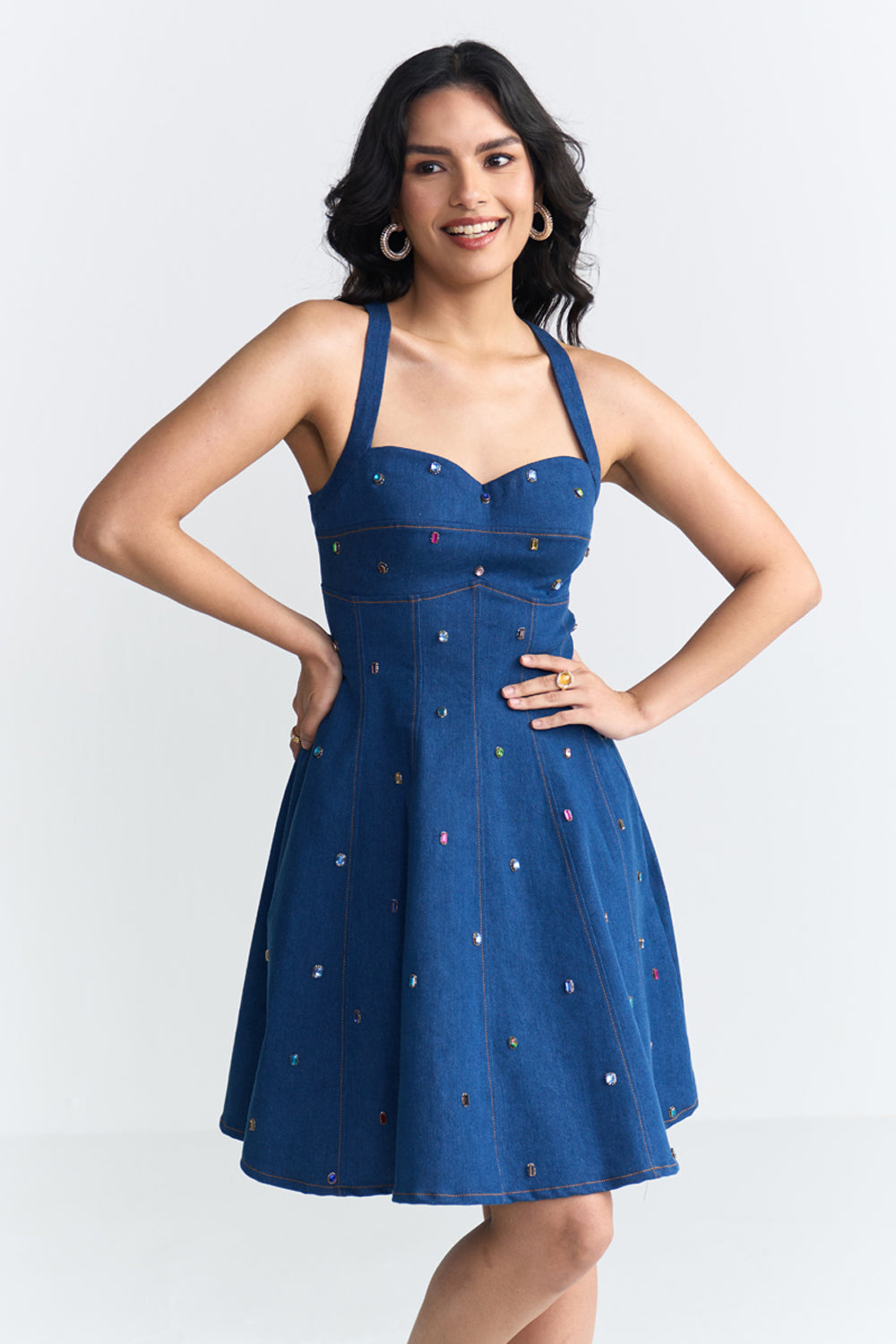 Bianca Crystal-Embellished Denim Dress