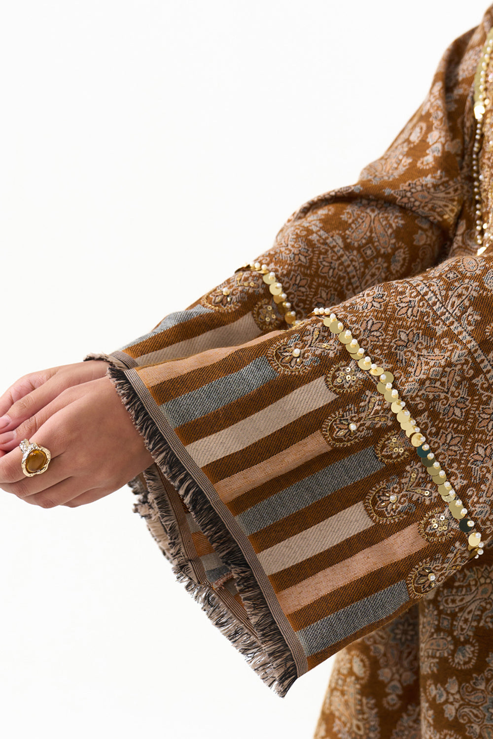 Hania Embroidered Shawl Kaftan (Mustard)