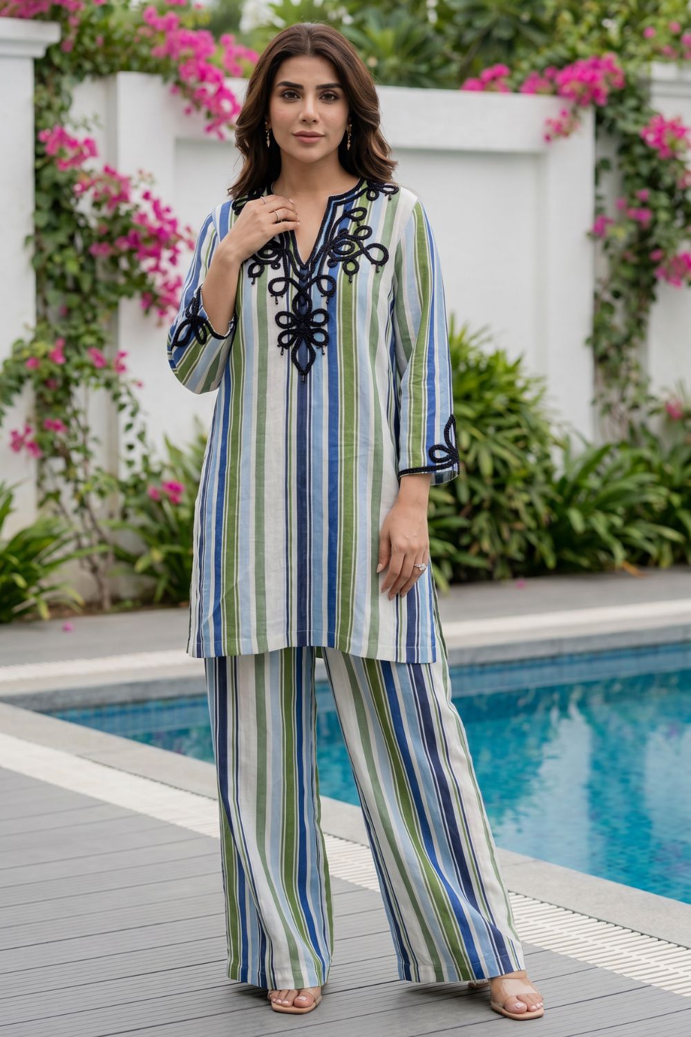 Printed Kurta Set With Lace Embroidery